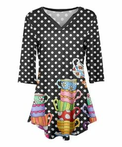 Lily | White & Black Polka Dot Patchwork V-Neck Tunic - Women