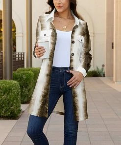 Lily | Brown & White Gradient Chest-Pocket Long Shacket - Plus