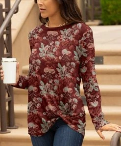 Lily | Rust & Gray Floral Tunic - Plus