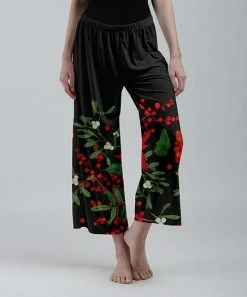 Lily | Red & Green Floral Berry Crop Lounge Pants - Plus