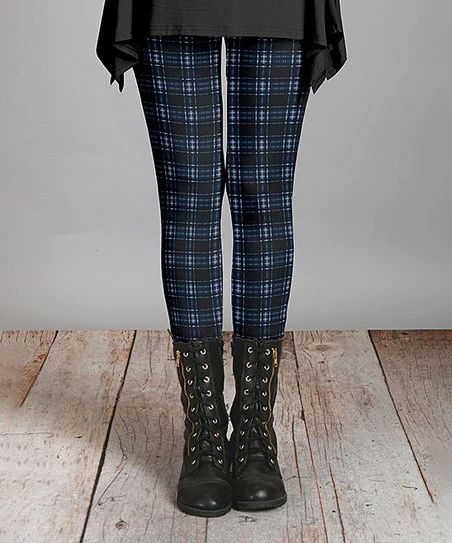 Lily | Black & Blue Tartan Leggings - Women 1 Lily | Black & Blue Tartan Leggings - Women