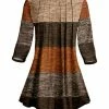 Lily | Heather Brown & Orange Stripe Pleated Three-Quarter Sleeve Boatneck Tunic - Women & Plus