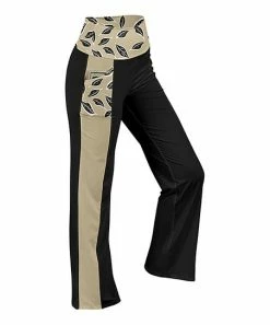 Lily | Black & Beige Leaves Pocket Yoga Pants - Women