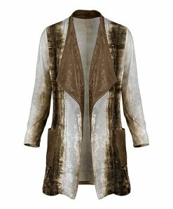 Lily | Brown & White Gradient Lapel-Collar Velvet Open Cardigan - Women & Plus