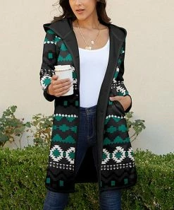 Lily | Black & Turquoise Fair Isle Hooded Coat - Women