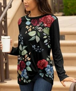 Lily | Black & Red Floral Tunic - Plus