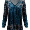 Lily | Navy & Beige Paisley Velvet V-Neck Swing Tunic - Plus