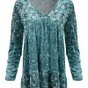 Lily | Aqua & White Floral Velvet V-Neck Swing Tunic - Women