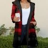 Lily | Black & Red Check Hooded Coat - Plus