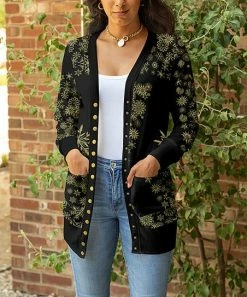 Lily | Black & Olive Snowflake Cardigan - Plus