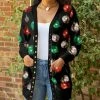 Lily | Black & Green Multicolor Ornament Pocket Button-Front Cardigan - Women