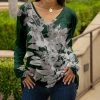 Lily | Green & Gray Abstract Leaf V-Neck Long-Sleeve Tunic - Plus
