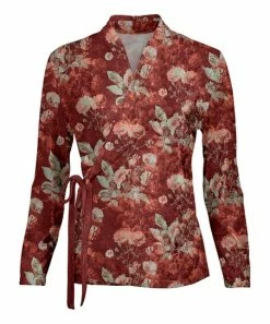 Lily | Rust & Green Floral Velvet Tie-Side Wrap Top - Women