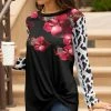 Lily | Black & Pink Floral Jaguar Twist-Front Long-Sleeve Tunic - Women & Plus