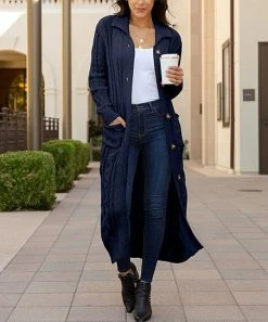 Lily | Navy Collared Button-Up Duster - Plus