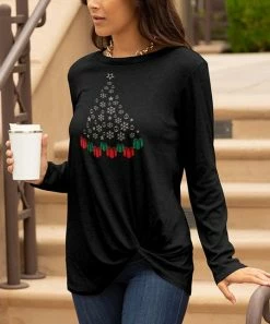 Lily | Black & Red Christmas Tree Tie-Front Tunic - Plus