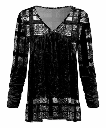 Lily | Black & White Plaid Velvet V-Neck Tunic - Plus 1 Lily | Black & White Plaid Velvet V-Neck Tunic - Plus