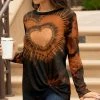 Lily | Black & Rust Tie-Dye Heart Twist-Front Long-Sleeve Tunic - Women