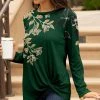 Lily | Green & Beige Foliage Twist-Front Long-Sleeve Tunic - Women