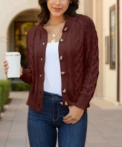 Lily | Taupe Knit Button-Up Cardigan - Women