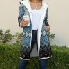 Lily | Blue & Black Geometric Pocket Hooded Sherpa Jacket - Plus