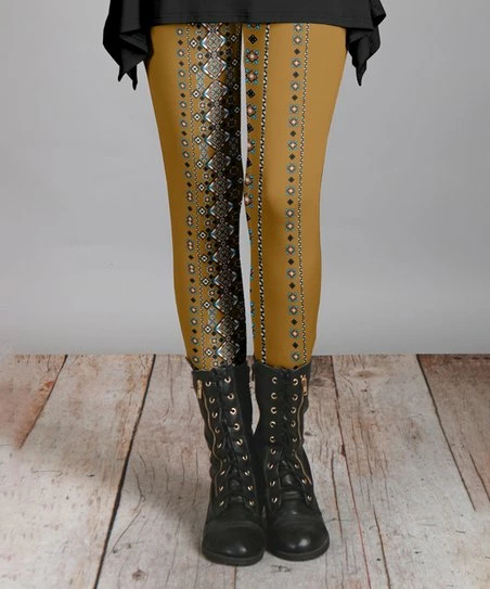 Lily | Brown & Turquoise Geometric Leggings - Women 1 Lily | Brown & Turquoise Geometric Leggings - Women