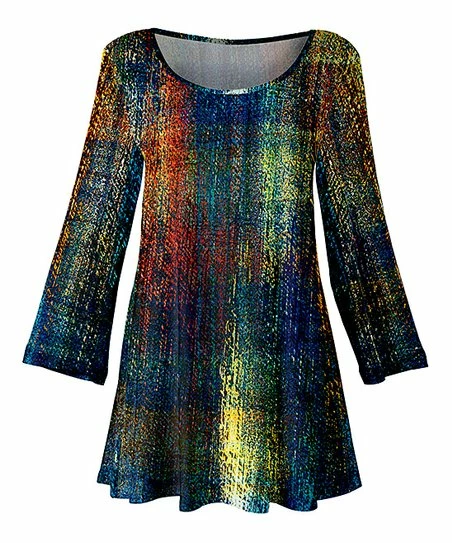 Lily | Blue & Yellow Brushstroke Scoop Neck Tunic - Women 1 Lily | Blue & Yellow Brushstroke Scoop Neck Tunic - Women