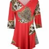 Lily | Red & Brown Animal-Print Patchwork Curved-Hem V-Neck Tunic - Women