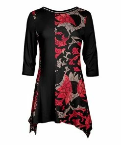 Lily | Black & Red Floral Sidetail Tunic - Women