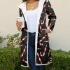 Lily | Black & Red Candy Canes Hooded Pocket Coat - Plus