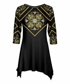 Lily | Black & Gold Arabesque Scarf Print Sidetail Tunic - Plus