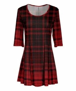 Lily | Black & Red Plaid Pleated Three-Quarter Sleeve Tunic - Women & Plus