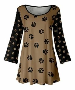 Lily | Black & Mocha Paw Print Scoop Neck Tunic - Women