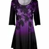 Lily | Black & Purple Floral Pleated Three-Quarter Sleeve Tunic - Women