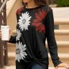 Lily | Black & Red Floral Long-Sleeve Twist-Hem Tunic - Women