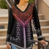 Lily | Purple & Red Floral Patchwork Curved-Hem V-Neck Tunic - Women