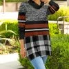 Lily | Black & Brown Plaid Stripe Color Block Cowl Neck Tunic - Plus