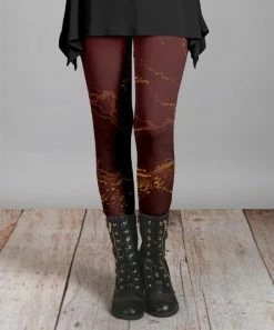 Lily | Red & Gold Abstract Leggings - Women