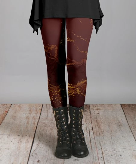 Lily | Red & Gold Abstract Leggings - Women 1 Lily | Red & Gold Abstract Leggings - Women