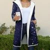 Lily | Navy & White Starry Night Pocket Button-Up Fleece Jacket - Women & Plus