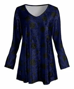 Lily | Black & Navy Shape Velvet V-Neck Tunic - Women