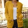 Lily | Gold Cable-Knit Button-Up Pocket Cardigan - Women