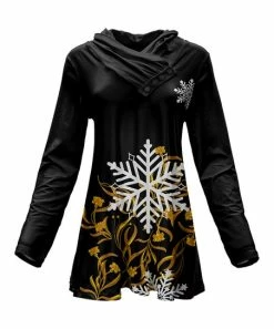Lily | Black & Gold Snowflake Shawl-Collar Tunic - Women