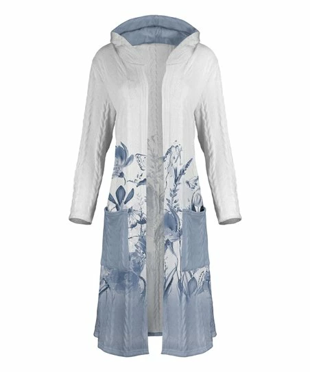 Lily | Blue & White Floral Longline Hooded Duster - Plus 1 Lily | Blue & White Floral Longline Hooded Duster - Plus