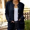 Lily | Dark Blue Cable-Knit Button-Up Pocket Cardigan - Women