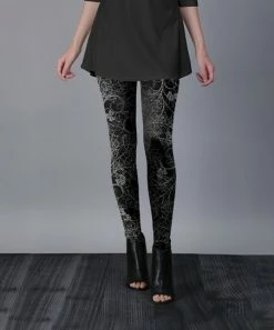 Lily | Black & Gray Floral Leggings - Plus