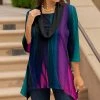 Lily | Purple & Teal Stripe Cowl Neck Handkerchief Tunic - Women