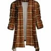 Lily | Brown & Cream Plaid Sidetail Open Cardigan - Women