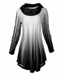 Lily | White & Black Stripe Cowl Neck Curved-Hem Tunic - Plus