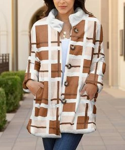 Lily | Brown & White Plaid Pocket Button-Up Coat - Women